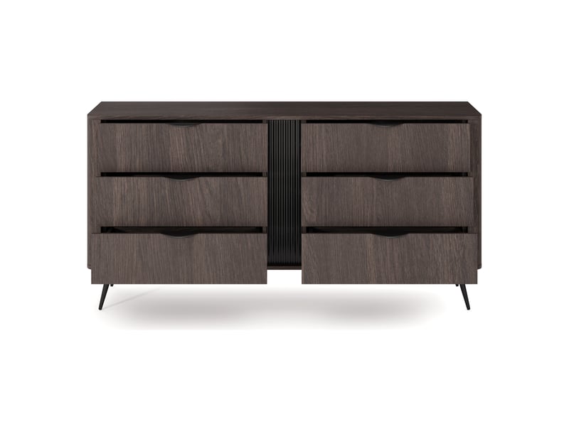  Buffet kaba, commode 6 tiroirs, 163x38x81h cm marron noyer Kaba - Conforama E