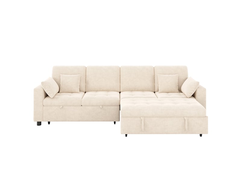  Canapé-lit 4 places 262.5x140x89 cm avec led et usb, dossier réglable, tissu couleur beige, design moderne  - Conforama E