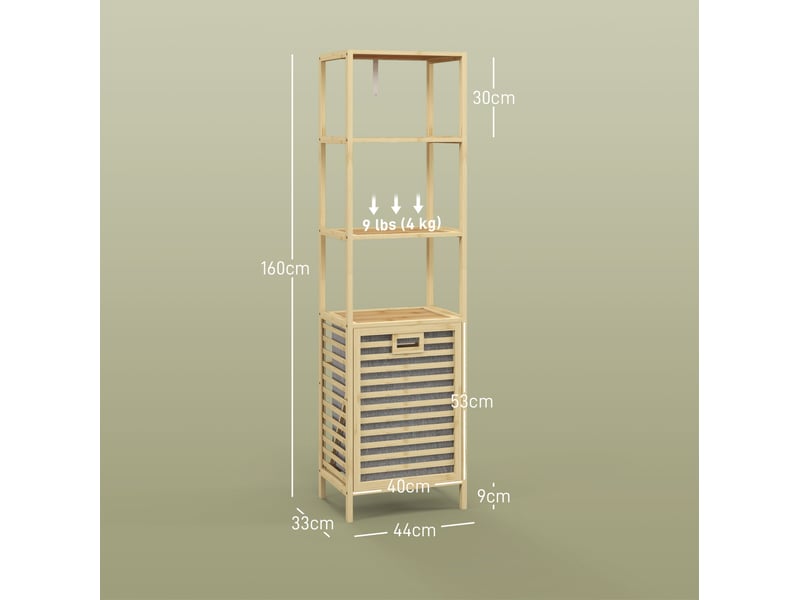  Meuble de salle de bains 44x33x160 cm avec panier à linge basculant en bambou naturel  - Conforama E
