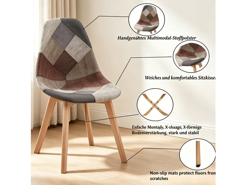  Lot de 8 chaises de salle à manger 46x40x85 cm modernes en bois et métal multicolore  - Conforama D