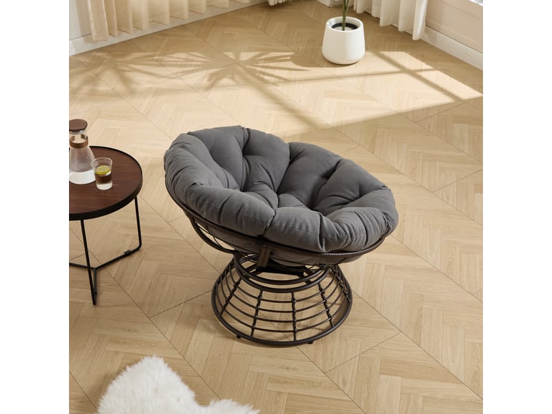 Fauteuil pivotant à 360° - 92x92x67cm-avec coussin d'assise moelleux, convient pour le salon, la chambre-en rotin-anthracite - Conforama E