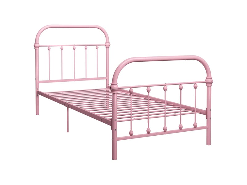  Lit simple- lit adulte -  cadre de lit sans matelas rose métal 90x200 cm  - Conforama A