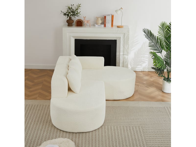  Canapé d’angle 3 places 222x157x73 cm chenille beige avec méridienne droite  - Conforama E