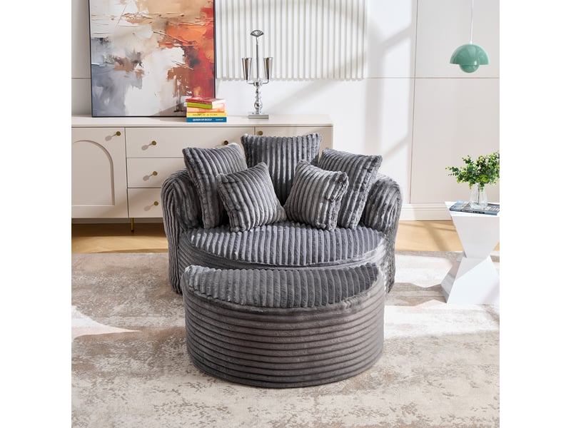  Fauteuil de lecture avec repose-pieds 168x123x63 cm, 5 coussins, chenille gris foncé  - Conforama D