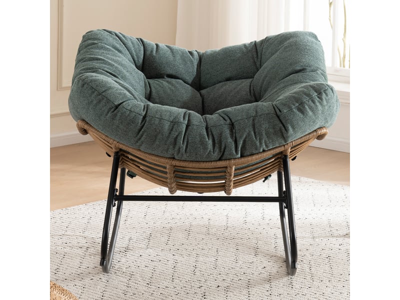 Fauteuil à bascule moderne en chenille avec cadre en métal robuste, charge 158 kg, pour salon et chambre  - Conforama C