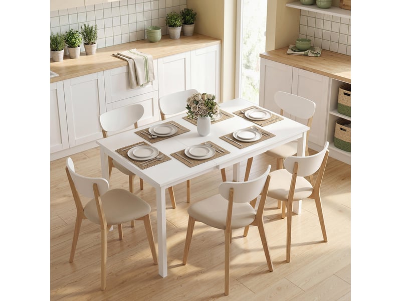  Table à manger extensible 80-120 cm pour 4 à 6 personnes, table de cuisine avec extension coulissante, blanc  - Conforama C