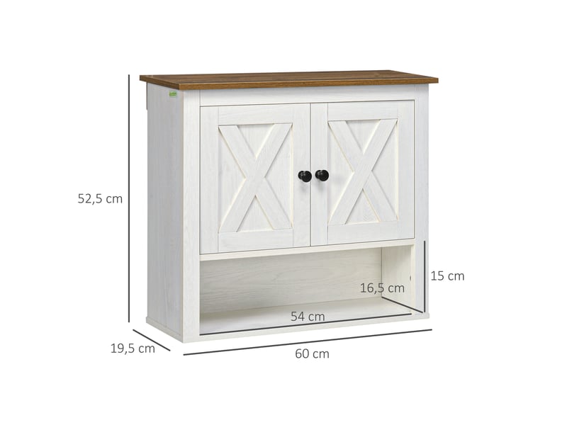  Armoire murale, armoire salle de bain avec placard à portess et compartiment ouvert, blanc, dim. 60 x 19,5 x 52,5 cm  - Conforama C