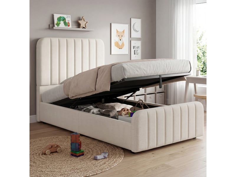  Lit enfant 90x200 cm avec rangement et coffre hydraulique, beige, hauteur 100 cm N634U0058B - Conforama C