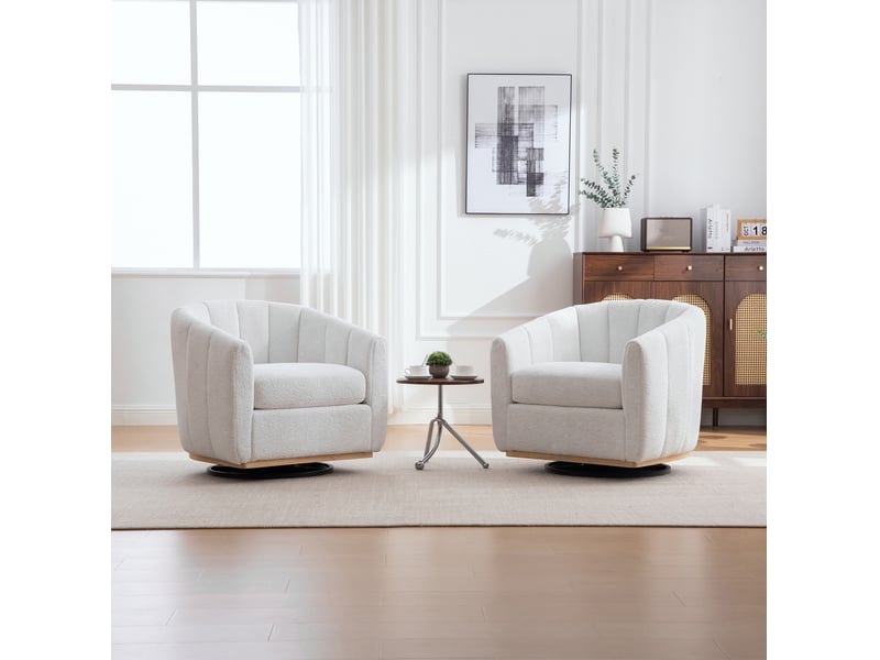 Fauteuil pivotant tcqpz en chenille 81 x 73 x 75,5 cm 360° base métal ivoire - Conforama B