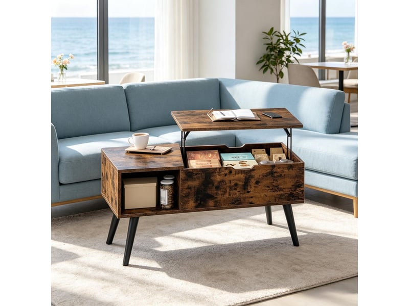  Table basse relevable rangement généreux table basse avec rangement plateau réglable en hauteur table d'appoint multifonctionnelle usage comme table de repas  - Conforama B