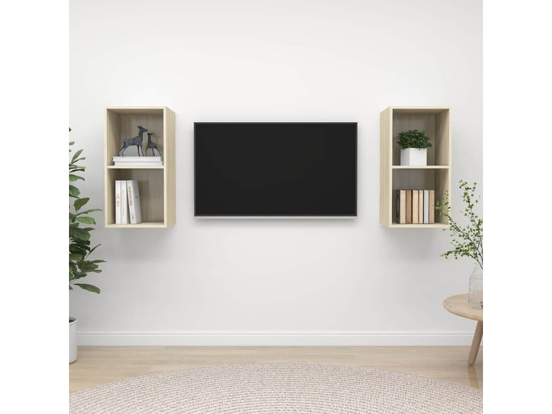  Lot de 2 meuble tv mural, meuble tv suspendu chêne sonoma bois d'ingénierie shl35789  - Conforama B
