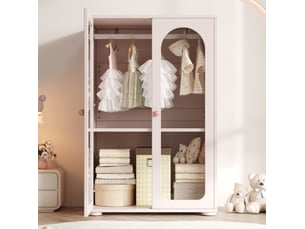 Armoire avec 2 portes transparentes, penderie et étagères réglables pour chambre en mdf rose 80 × 50 × 120 cm