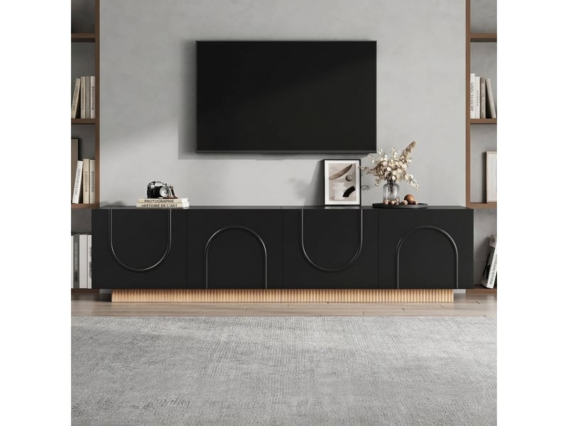  Meuble tv noir 170 cm design moderne 4 portes avec structure en arc  - Conforama D