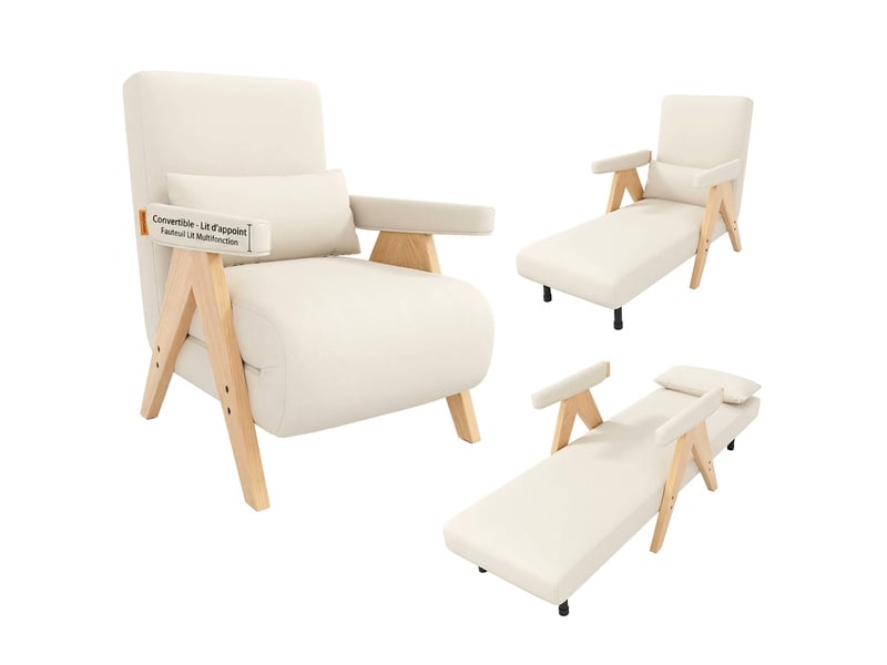 Fauteuil convertible 3 en 1 canapé-lit simple en lin, dossier réglable, gris - Conforama A