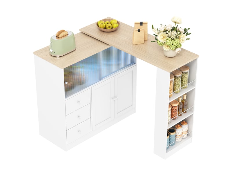  Îlot de cuisine extensible 172x40x96 cm blanche avec led rgb et rangement  - Conforama A