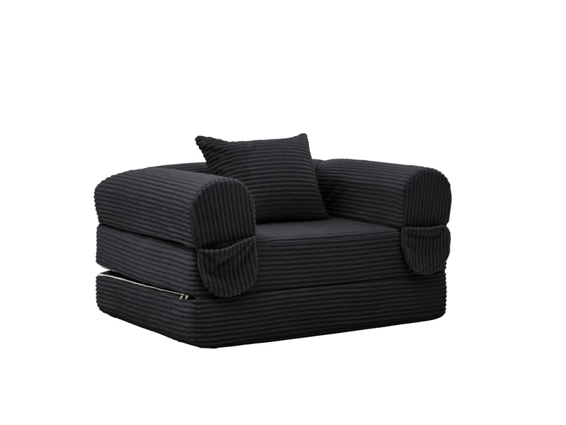  Canapé-lit, 120 × 85 × 65 cm, noir, velours côtelé, led via application, sans montage, fonction convertible, coussins inclus  - Conforama A