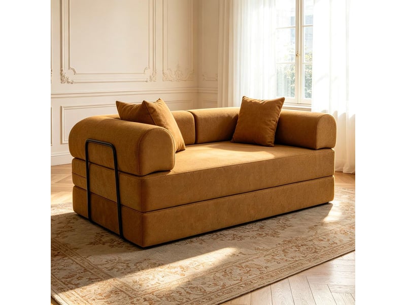  Canapé 2 places convertible et modulable bergerac tissu doux texturé ocre doré Bergerac - Conforama B