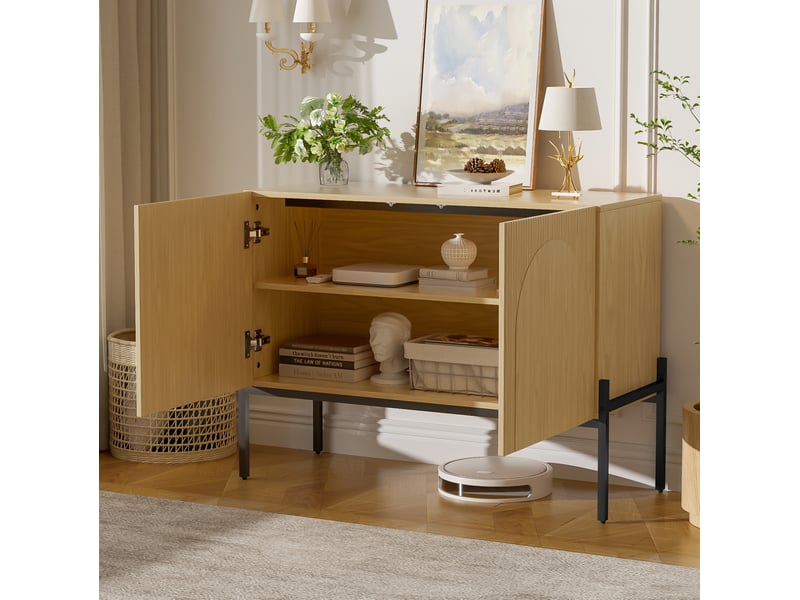 Buffet bas 100x40x75 cm 2 portes design arqué coloris naturel - Conforama D