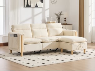 Canapé d'angle 3 places, avec pouf de rangement, 201x77x86cm, beige