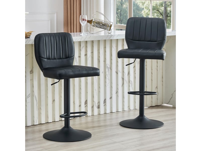  Tabouret de bar réglable  52 x 45 x 93-114 cm - siège pivotant à 360° -avec dossier et pédales en métal noir - cuir - noir  - Conforama B