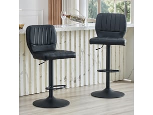 Tabouret de bar réglable 52 x 45 x 93-114 cm - siège pivotant à 360° -avec dossier et pédales en métal noir - cuir - noir