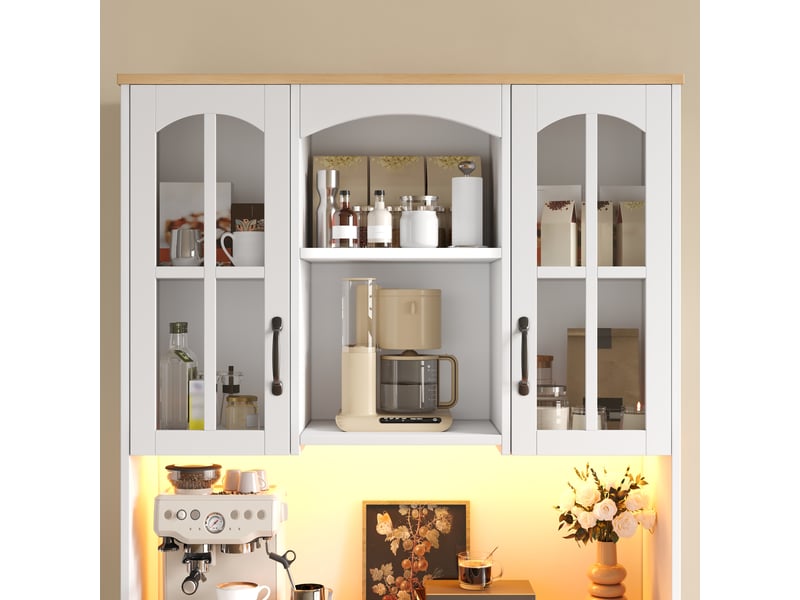  Buffet vitrine 100x38x178 cm blanc avec 2 portes en verre trempé, 1 tiroir et led rgb Fay Lum - Conforama E