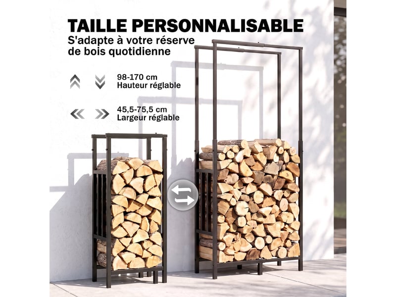 Range-bûches réglable en largeur et hauteur, acier noir, charge 100 kg, intérieur et extérieur - Conforama R