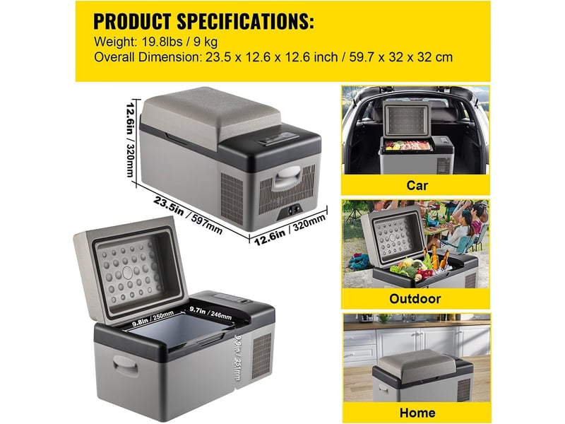  Glaciere electrique a compresseur 20l, 1224v et 100-240v, -20 a 20 c, pour voiture, camping-car et voyage  - Conforama B