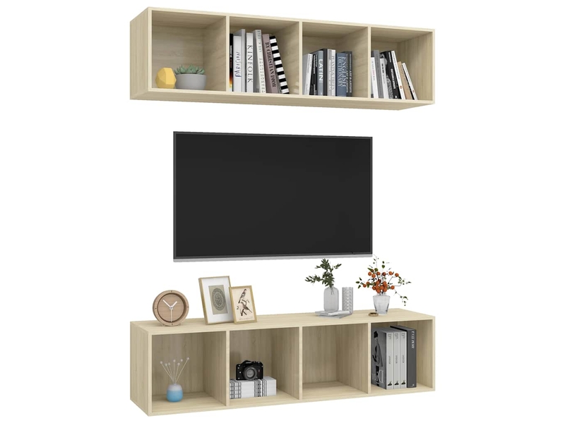  Lot de 2 meuble tv mural, meuble tv suspendu chêne sonoma bois d'ingénierie shl95892  - Conforama C