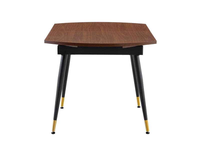  Table à manger extensible moderne se transformant de ronde à ovale en mdf noir ou noyer avec accents dorés sur pieds métalliques gain de place  - Conforama D