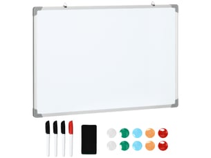 Tableau blanc magnétique cadre aluminium 90 x 60 cm avec feutres, aimants et effaceur