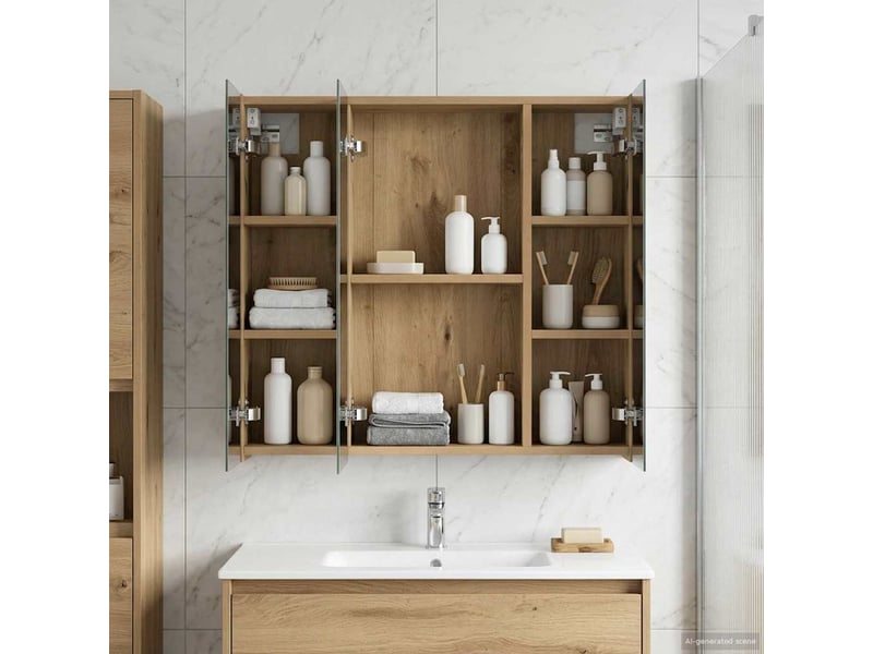 Amoire de salle de bain, meuble de salle de bain avec miroir chêne artisanal shl7103 - Conforama D