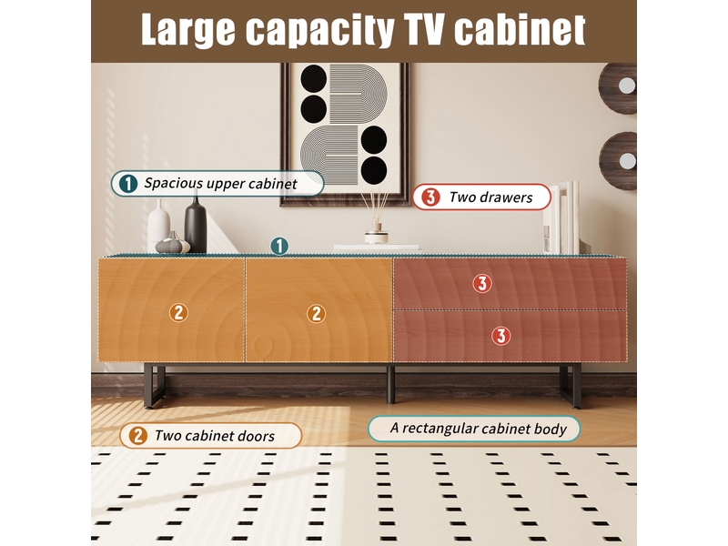  Meuble tv scandinave 180 cm bois naturel avec tiroirs et portes  - Conforama D