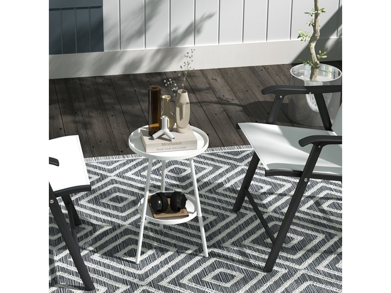 Table de jardin ronde à 2 niveaux avec rebords surélevés et plateau inférieur, pour une utilisation intérieure et extérieure, ø 32 x 51 cm, blanche - Conforama D