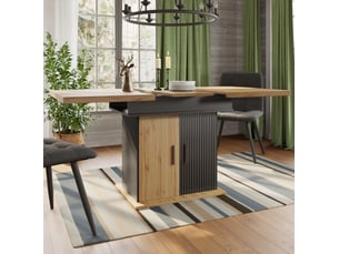 Table de salle à manger extensible pour 4 à 6 personnes avec rangement et étagères réglables, en mdf, bicolore