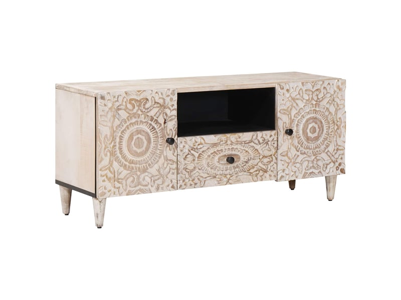 Meuble tv - banc tv - meuble de rangement blanc 105 x 33,5 x 46 cm bois de mangue massif - Conforama B