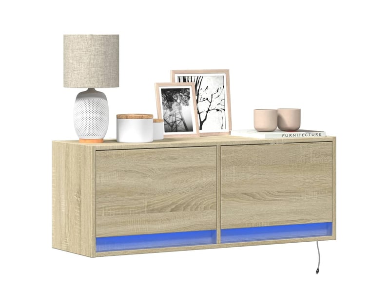 Meuble tv - banc tv - meuble de rangement mural avec lumières led chêne sonoma 100x31x35 cm - Conforama B