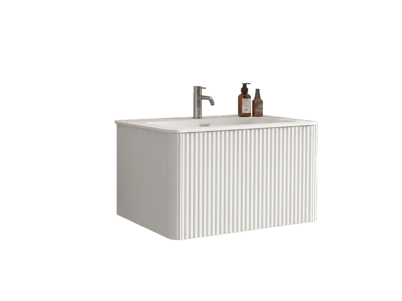  Meuble vasque suspendu 80 cm avec vasque en surface solide - 2 tiroirs push open façade rainurée  - Conforama A
