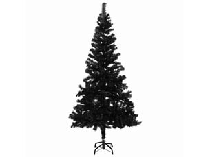 Sapin de noël, arbre de noël artificiel pré-éclairé et boules noir 150 cm pvc