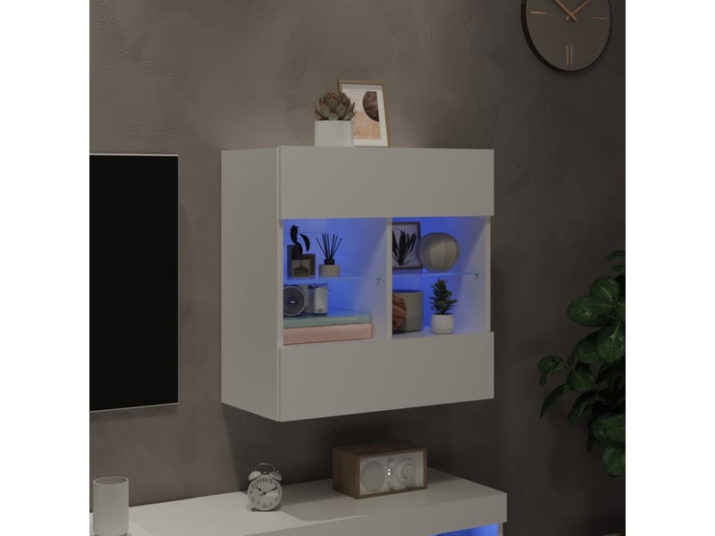  Meuble tv - banc tv - meuble de rangement mural avec lumières led blanc 58,5x30x60,5 cm  - Conforama C
