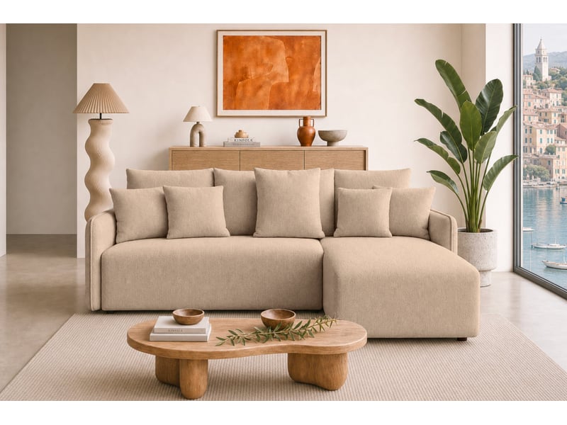  Portofino - canapé d'angle convertible tissu chenille 3 places café  - Conforama D