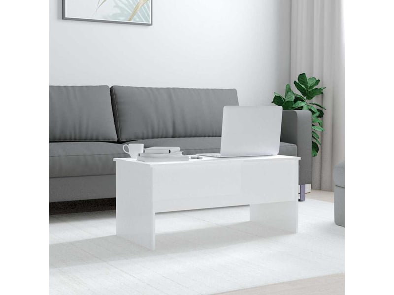  Table basse rectangulaire | table de salon blanc brillant 102x50,5x46,5 cm bois d'ingénierie  - Conforama C