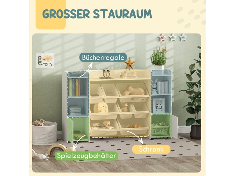  Meuble de rangement enfant 140 x 30 x 90 cm blanc en mdf et métal, 8 bacs amovibles pour jouets  - Conforama E