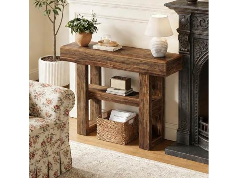  Table console 105x30x80 cm design campagne mdf marron  - Conforama C