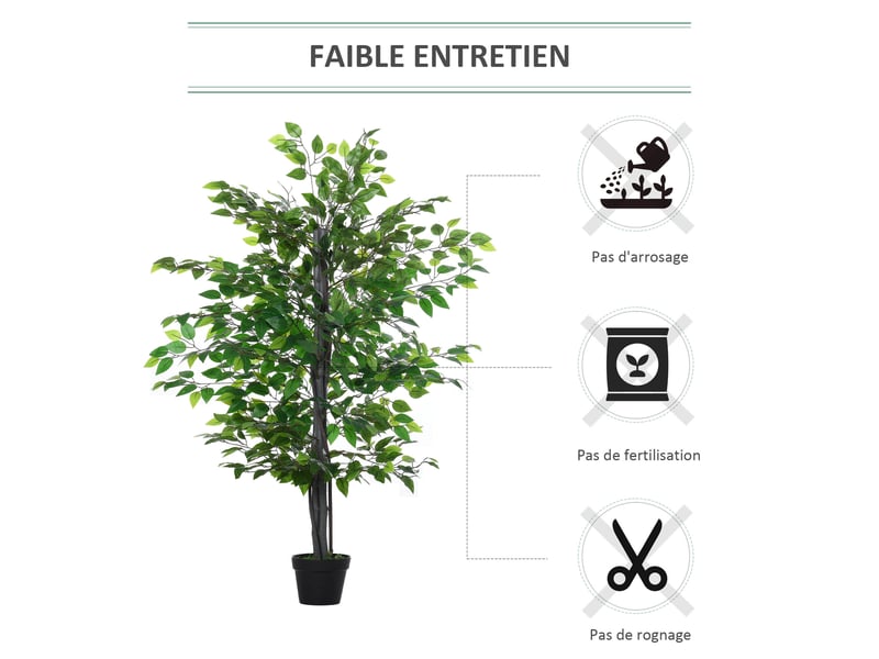  Arbre artificiel plante artificielle ficus h.1,45 m tronc branches liane lichen feuilles réalisme grand pot inclus  - Conforama R