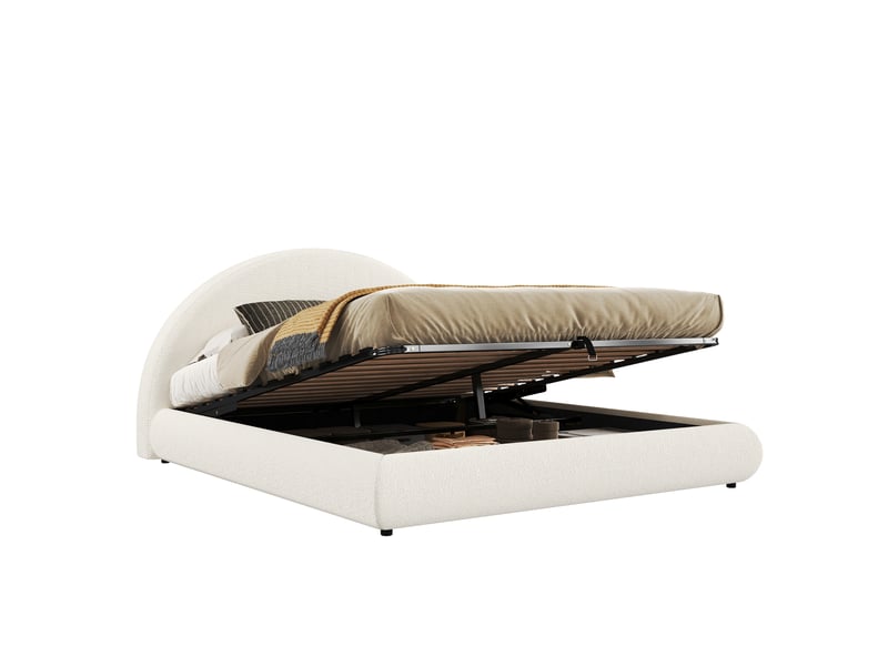  Lit coffre bouclé blanc à tête de lit arrondie 160 x 200 cm Fay Lum - Conforama A