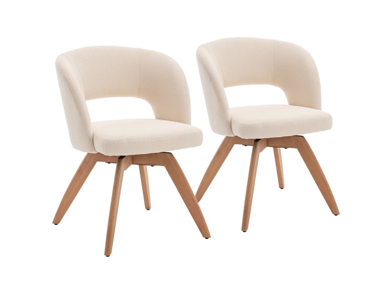  Lot de 2 chaises en bois clair et tissu boucle beige holly  - Conforama A