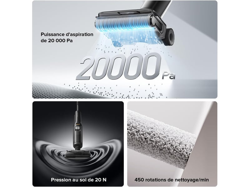  roborock F25 ALT Aspirateur Balai sans Fil 20000Pa,180° Lie-Flat,Distribution Automatique de Solution,Serpillière Autonettoyante à Haute Température F25 ALT,Roues Assistées,20kPa - Conforama C