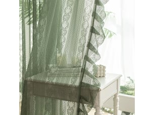 Rideau voilage bohème en dentelle 150 × 175 cm, ourlet volanté, finition à volants, poche passe-tringle, rideau décoratif pour chambre et cuisine