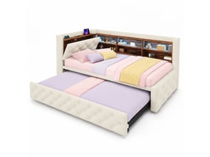 Lit extensible 90x190 cm <strong>HAVRYA</strong> <strong></strong> coloris beige